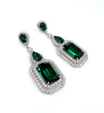 5ct Green Emerald Diamond Cocktail Gatsby Drop Earrings 14k White Gold Finish