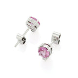 1ct Stud Earrings Round Cut Pink Sapphire Diamond Petite 14k White Gold Finish