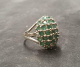 5ct Engagement Ring Round Cut Green Emerald Cluster Dome 14k White Gold Finish