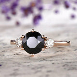 1.2Ct Round Cut Black Diamond Trilogy Women Engagement Ring 14K Rose Gold Finish