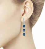 2.9ct Drop Earrings Oval Cut London Blue Topaz Dangling 14k White Gold Finish