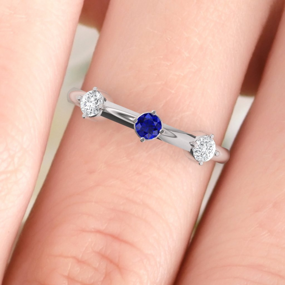 0.2ct Round Cut Blue Sapphire Engagement Ring 14k White Gold Finish Three Stone