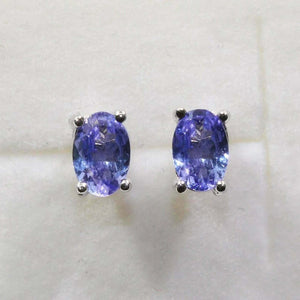 2ct Stud Earrings Oval Cut Blue Tanzanite Solitaire Design 14k White Gold Finish