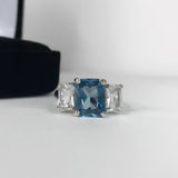 2.5ct Emerald Cut Blue Tanzanite Trilogy Engagement Ring 14k White Gold Finish