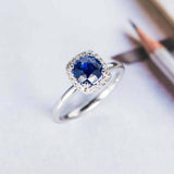 1.4ct Round Cut Blue Sapphire Engagement Ring Halo Solitaire 14k White Gold Over