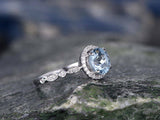 1.6Ct Round Cut Blue Aquamarine Solitaire Engagement Ring 18K White Gold Finish