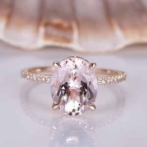 1ct Oval Cut Peach Morganite Accent Solitaire Engagement Ring 14k Rose Gold Over