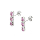 2.5ct Dangle Earrings Oval Cut Pink Sapphire Vertical Bar 14k White Gold Finish