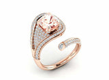 2.5ct Cushion Cut Peach Morganite Open Cocktail Bypass Ring 14k Rose Gold Finish