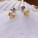 1ct Stud Earrings Round Cut Yellow Sapphire Solitaire 14k White Gold Finish