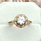 2ct Engagement Ring Round Cut Diamond Floral Milgrain Halo 14k YellowGold Finish