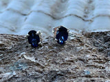 1ct Stud Earrings Oval Cut Blue Sapphire Solitaire Women 14k White Gold Finish