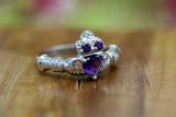 1.2ct Heart Cut Purple Amethyst Engagement Ring Claddagh 14k White Gold Finish