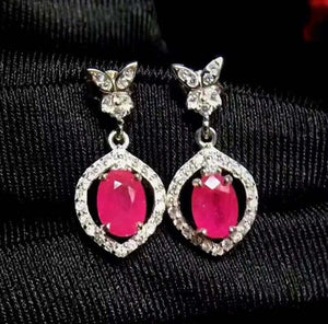 2.7ct Drop Earrings Oval Cut Pink Ruby Diamond Floral Halo 14k White Gold Finish