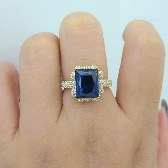 2ct Radiant Cut Blue Sapphire Engagement Ring 14k Yellow Gold Finish Solitaire