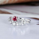 1.6ct Round Cut Pink Ruby Bridal Set Band Engagement Ring 14k White Gold Finish