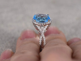 2.3ct Oval Cut Blue Topaz Engagement Ring Infinity Design 14k White Gold Finish