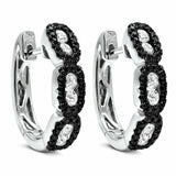 2Ct Round Cut Black White Diamond Elegant Hoop Earrings 14K White Gold Finish