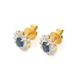 2.3ct Stud Earrings Oval Cut Blue Sapphire Floral Halo 14k Yellow Gold Finish