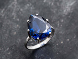 1.3ct Engagement Ring Pear Cut Blue Sapphire Solitaire Women 14k White Gold Over