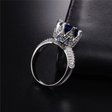 2ct Round Cut Blue Sapphire Engagement Ring 14k White Gold Finish Crown Wedding