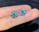 2ct Stud Earrings Oval Cut Green Emerald Snowflake Flower 14k White Gold Finish