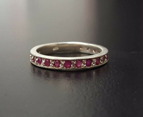 1ct Round Cut Pink Ruby 3/4 Eternity Wedding Ring Band 14k White Gold Finish