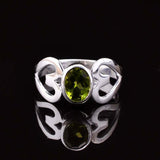 1ct Engagement Ring Oval Cut Green Peridot Two Hearts 14k White Gold Finish