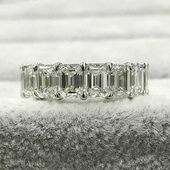 6.5Ct Emerald Cut Diamond Women Wedding Band 14K White Gold Finish Full Eternity