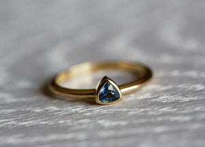 0.6ct Trillion Cut Blue Sapphire Bezel Set Solitaire Ring 14k Yellow Gold Finish