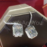 3ct Emerald Cut Simulated Diamond Halo Dangle Earrings 14k White Gold Plated