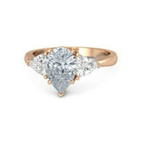 3Ct Pear Cut Diamond Trilogy Engagement Ring 14K Rose Gold Over Trillion Accents