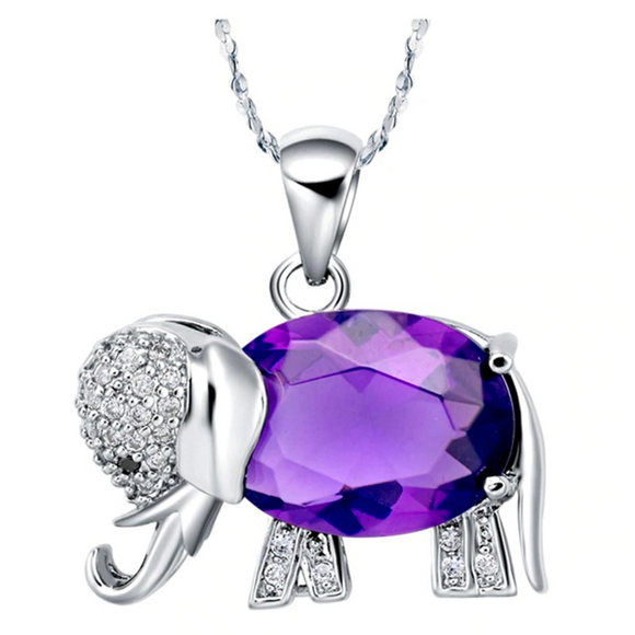 3ct Oval Purple Amethyst Pendant Elephant Design 14k White Gold Finish NO CHAIN