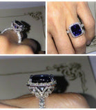 1.9ct Cushion Cut Blue Sapphire Accent Halo Engagement Ring 14k WhiteGold Finish