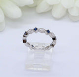 1ct Princess Cut Blue Sapphire Wedding Band Full Eternity 14k White Gold Finish