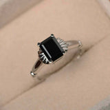 1ct Emerald Black Diamond Engagement Ring Flower Solitaire 14k White Gold Finish