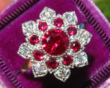 4.5ct Round Cut Pink Ruby Flower Cocktail Engagement Ring 14k White Gold Finish