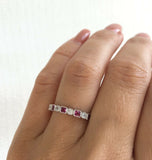 3Ct Princess Cut Pink Ruby Diamond Milgrain Wedding Band 14K White Gold Finish