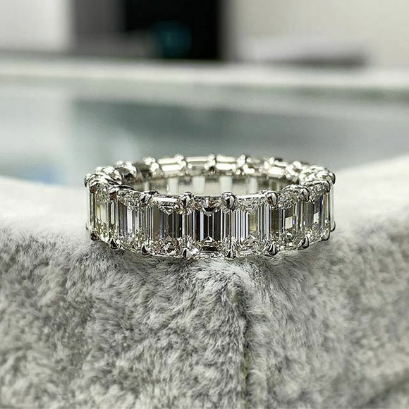 6Ct Emerald Cut Diamond Women Wedding Band 14K White Gold Finish Full Eternity