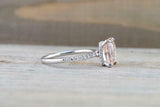 1.6ct Cushion Cut Morganite Engagement Ring 14k White Gold Finish Diamond Accent