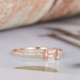 1ct Emerald Cut Peach Morganite Accents with Solitaire Ring 14k Rose Gold Finish