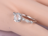 1.5ct Oval Cut Diamond Engagement Ring Round Accent Solitaire 14k WhiteGold Over