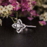 Flower Star Engagement Ring 1.5ct Round Cut VVS1D Diamond 14k White Gold Finish