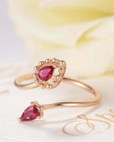 1ct Pear Cut Pink Ruby Two Stone Open Bypass Engagement Ring 14k RoseGold Finish