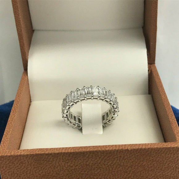 7Ct Emerald Cut Diamond Iced Eternity Wedding Band Ring 18K White Gold Finish