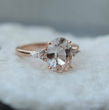 1.1ct Oval Cut Peach Morganite Pear Accent Engagement Ring 14k White Gold Finish