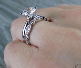 2ct Round Cut Diamond Engagement Ring 14k White Gold Finish Art Deco Bridal Set