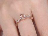 1ct Oval Cut Peach Morganite Bamboo Design Engagement Ring 14k Rose Gold Finish