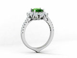 2ct Oval Green Emerald Floral Cluster Halo Engagement Ring 14k White Gold Finish