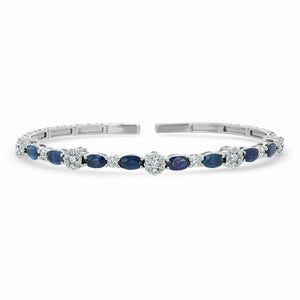 10ct Oval Cut Blue Sapphire Floral Women Cuff Bangle Bracelet 14k WhiteGold Over